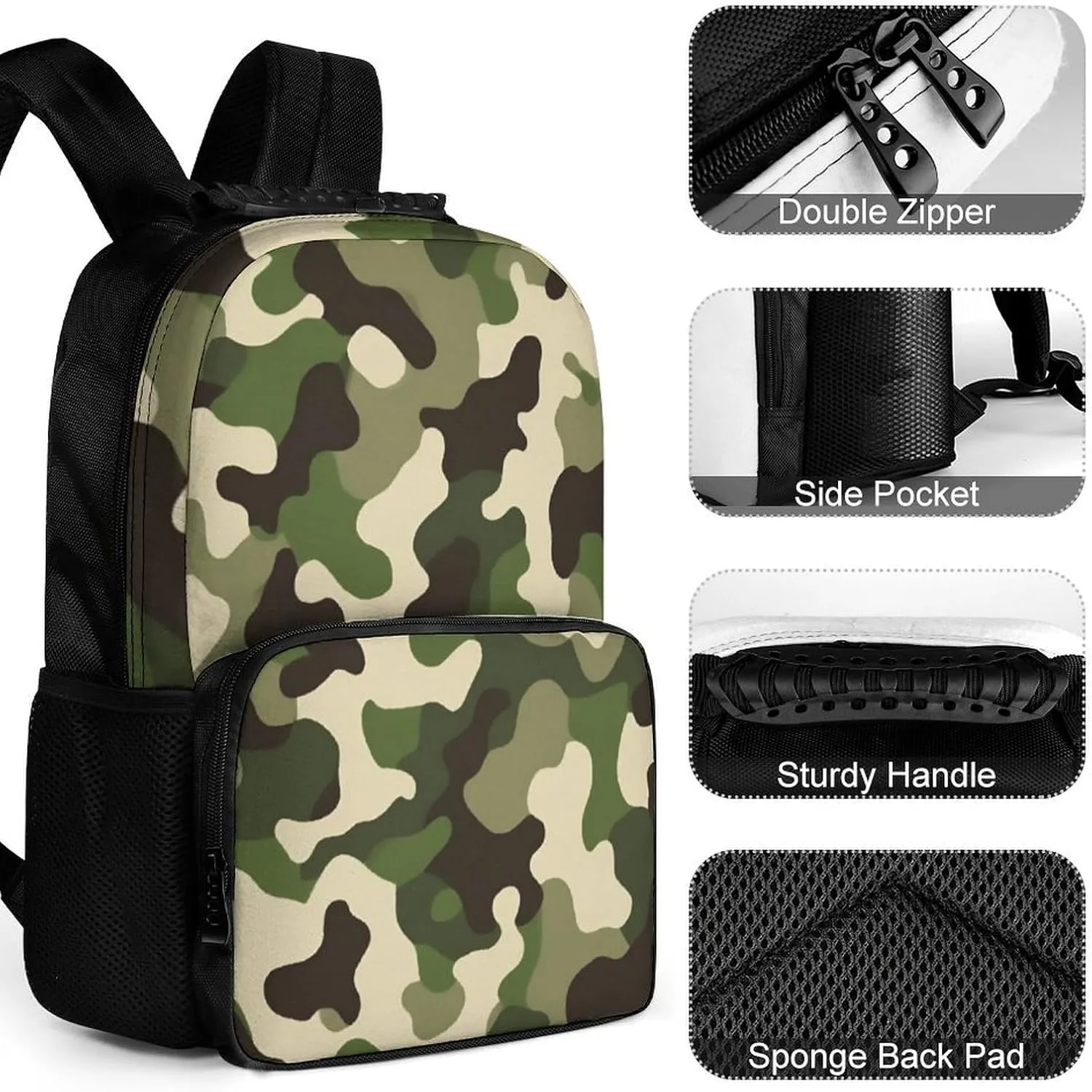 Men Women Lightweight Army Green Camouflage Vietnam Tiger Stripe Camo Backpack Large Capacity Bookbag With Smooth Zippers for Gym Business Running
