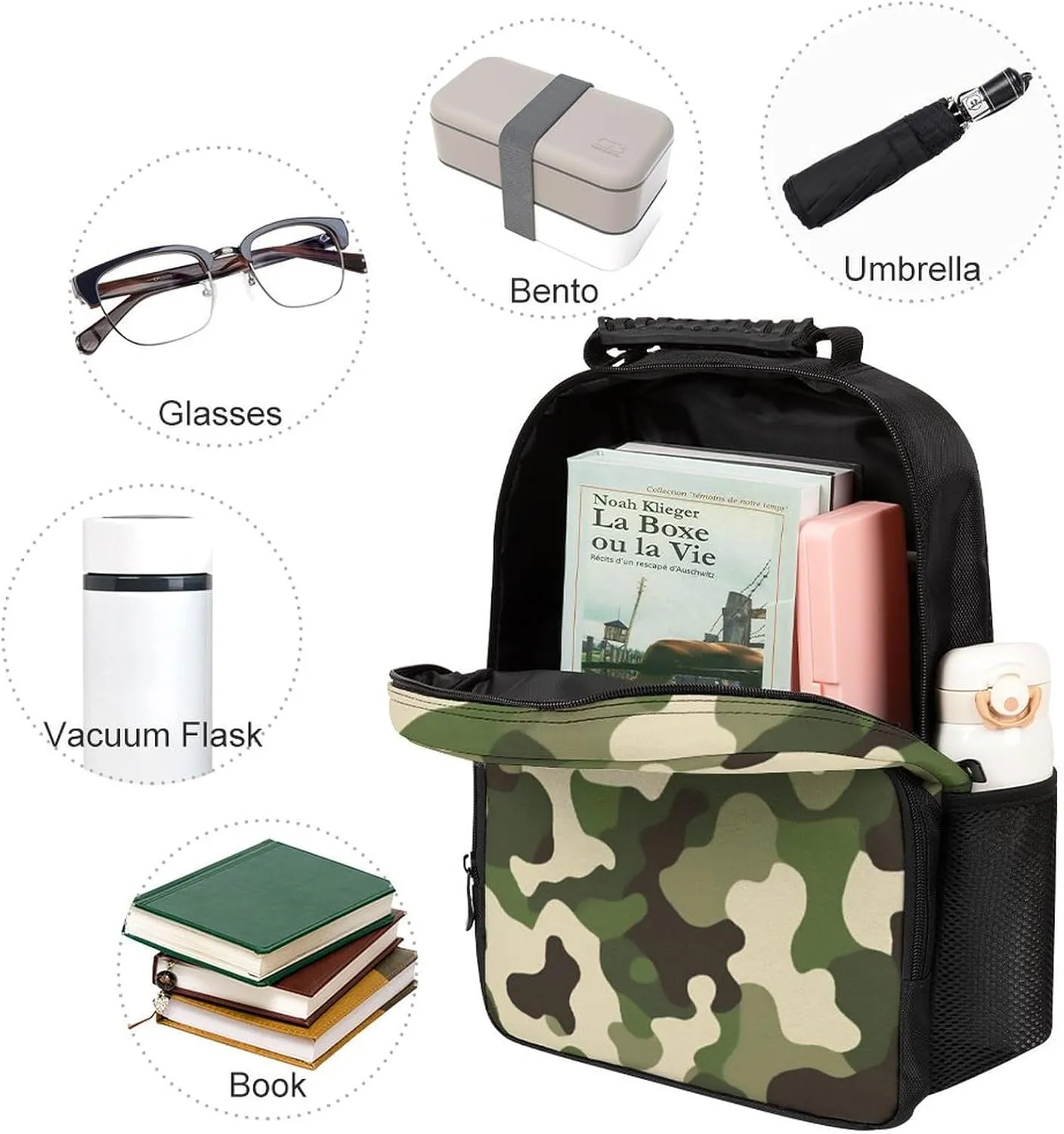 Men Women Lightweight Army Green Camouflage Vietnam Tiger Stripe Camo Backpack Large Capacity Bookbag With Smooth Zippers for Gym Business Running