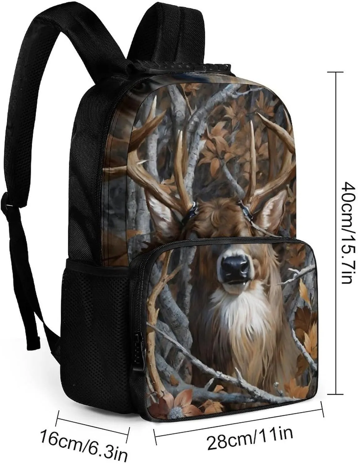 Men Women Lightweight Camo Elk Deer Withered Branches Backpack Large Capacity Bookbag With Smooth Zippers for Gym Business Running
