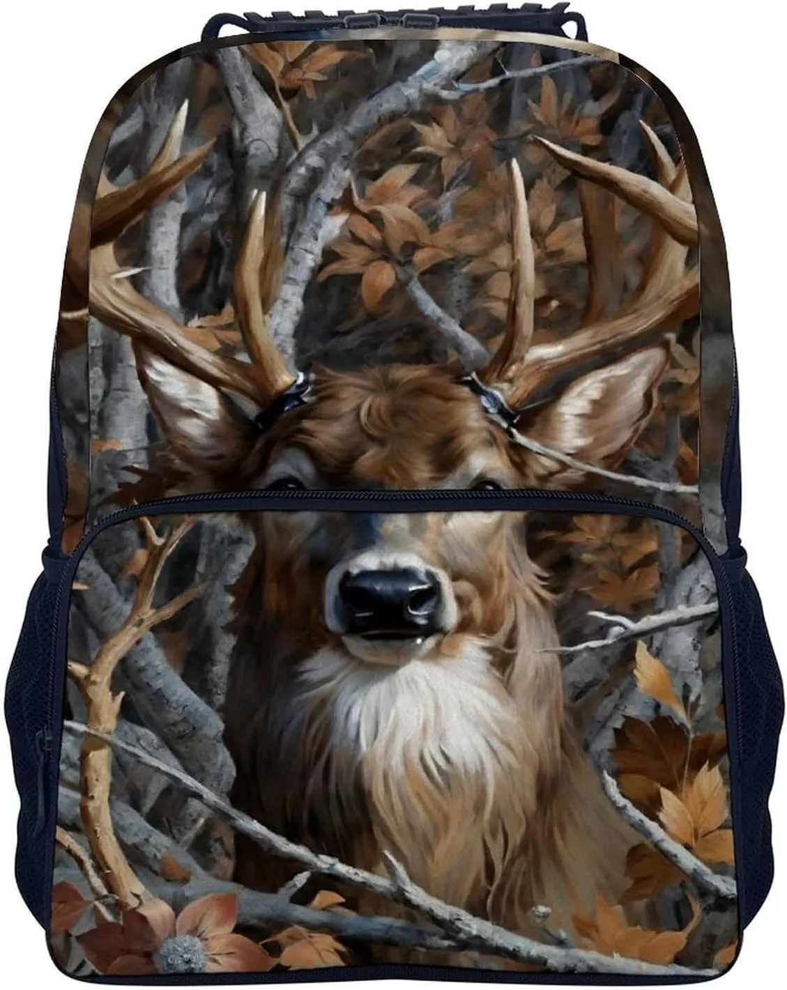 Men Women Lightweight Camo Elk Deer Withered Branches Backpack Large Capacity Bookbag With Smooth Zippers for Gym Business Running