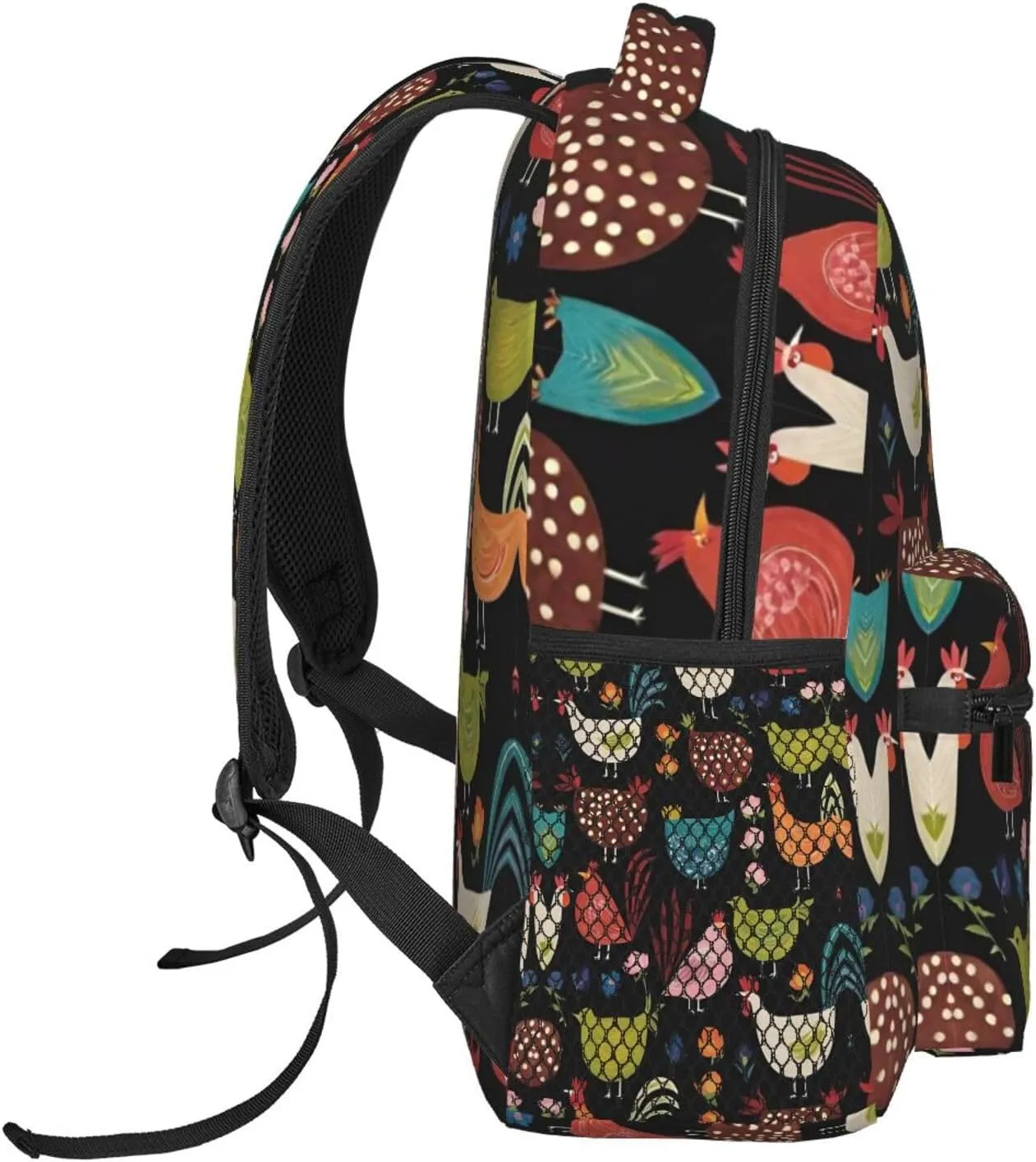 Men Women Lightweight Cluck! Cluck Chicken Art Daypack Bookbag Big Capacity Carry On Bag With Side Pockets for Camping Travel Bicycle