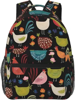 Men Women Lightweight Cluck! Cluck Chicken Art Daypack Bookbag Big Capacity Carry On Bag With Side Pockets for Camping Travel Bicycle