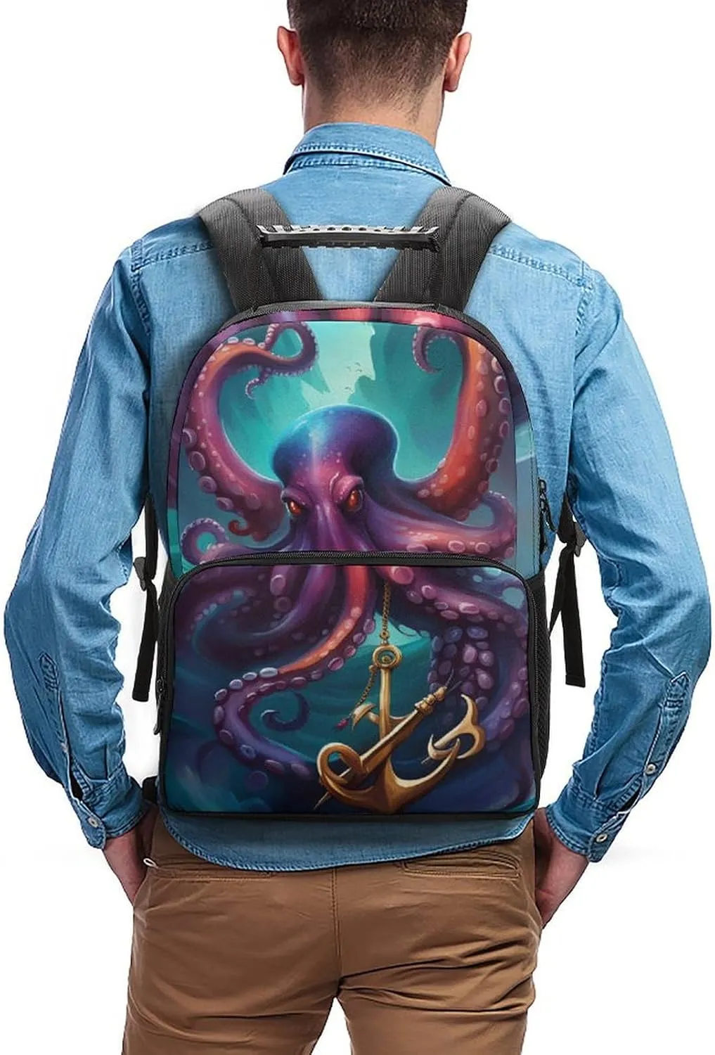 Men Women Lightweight Mysterious Octopus Monster Art Casual Daypack Big Capacity Bookbag With Padded Straps for Gym Travel Walking Cycling