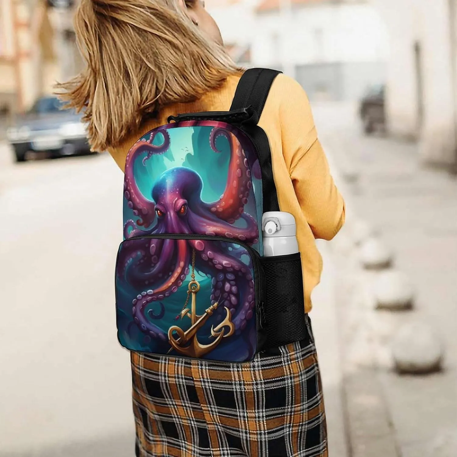 Men Women Lightweight Mysterious Octopus Monster Art Casual Daypack Big Capacity Bookbag With Padded Straps for Gym Travel Walking Cycling