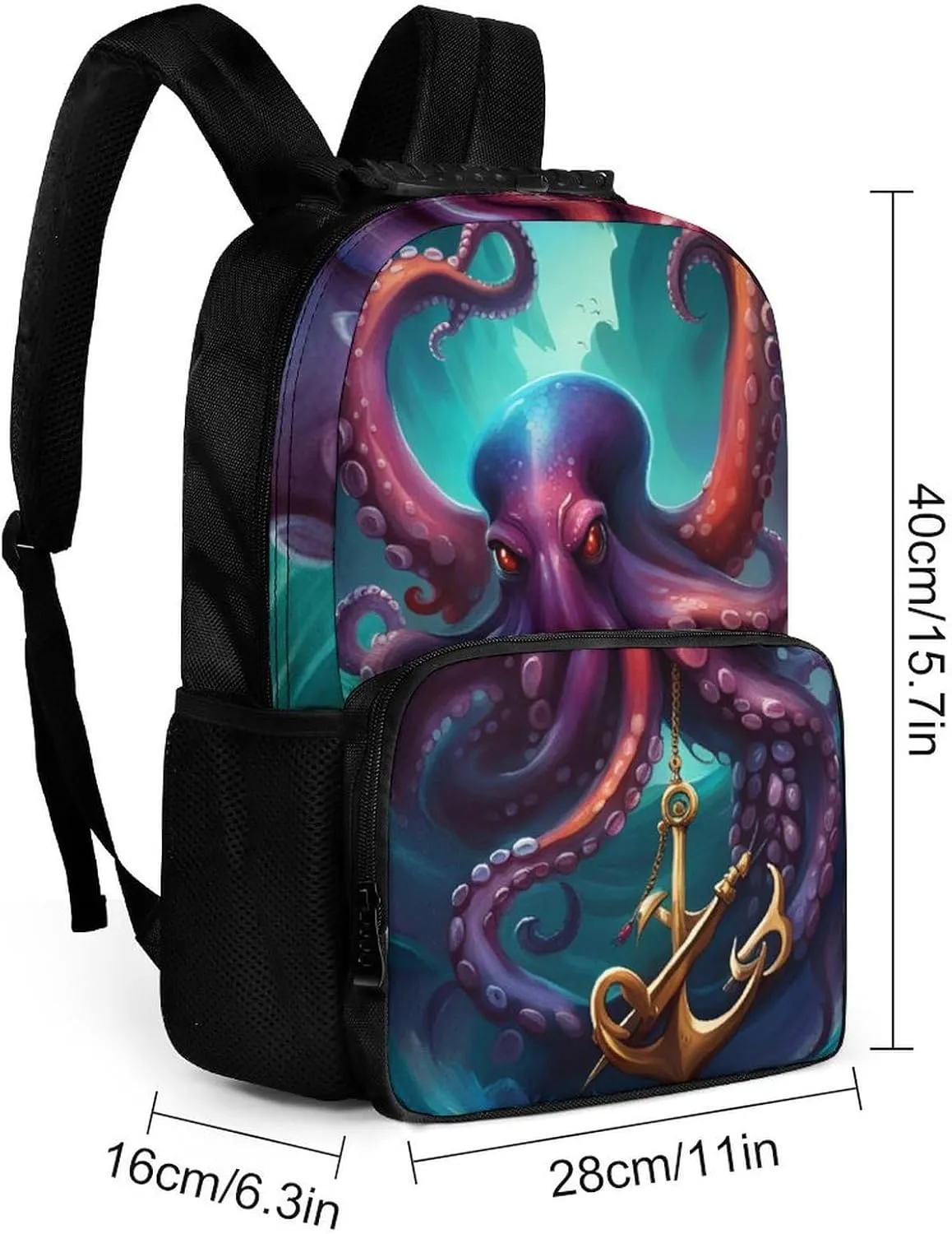 Men Women Lightweight Mysterious Octopus Monster Art Casual Daypack Big Capacity Bookbag With Padded Straps for Gym Travel Walking Cycling