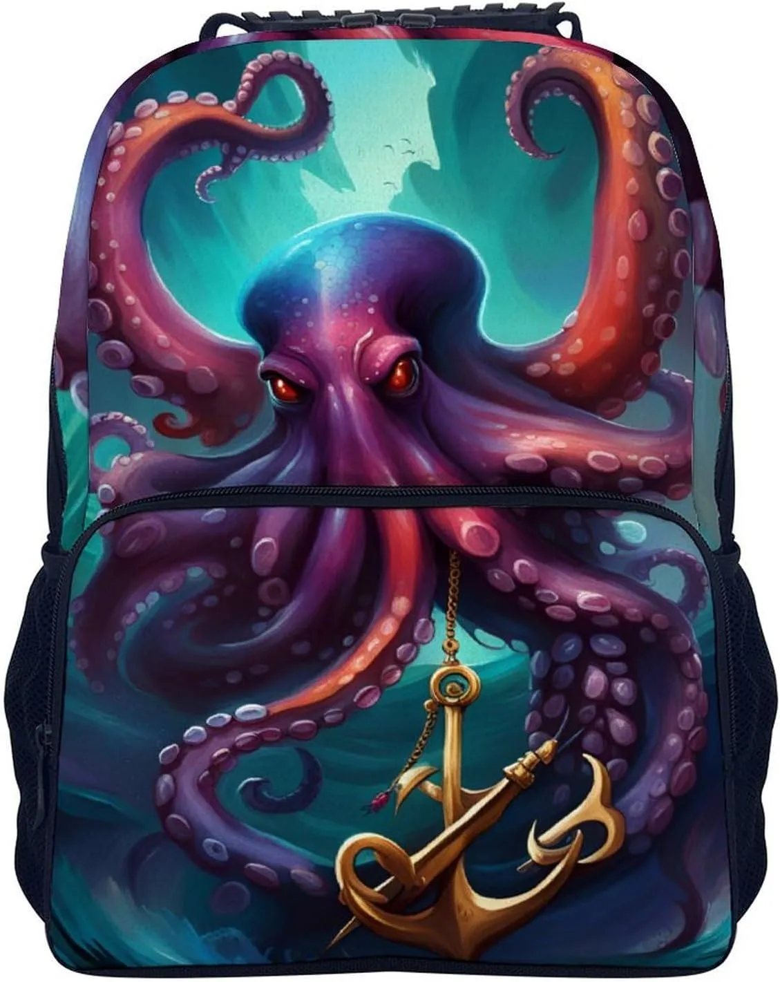 Men Women Lightweight Mysterious Octopus Monster Art Casual Daypack Big Capacity Bookbag With Padded Straps for Gym Travel Walking Cycling