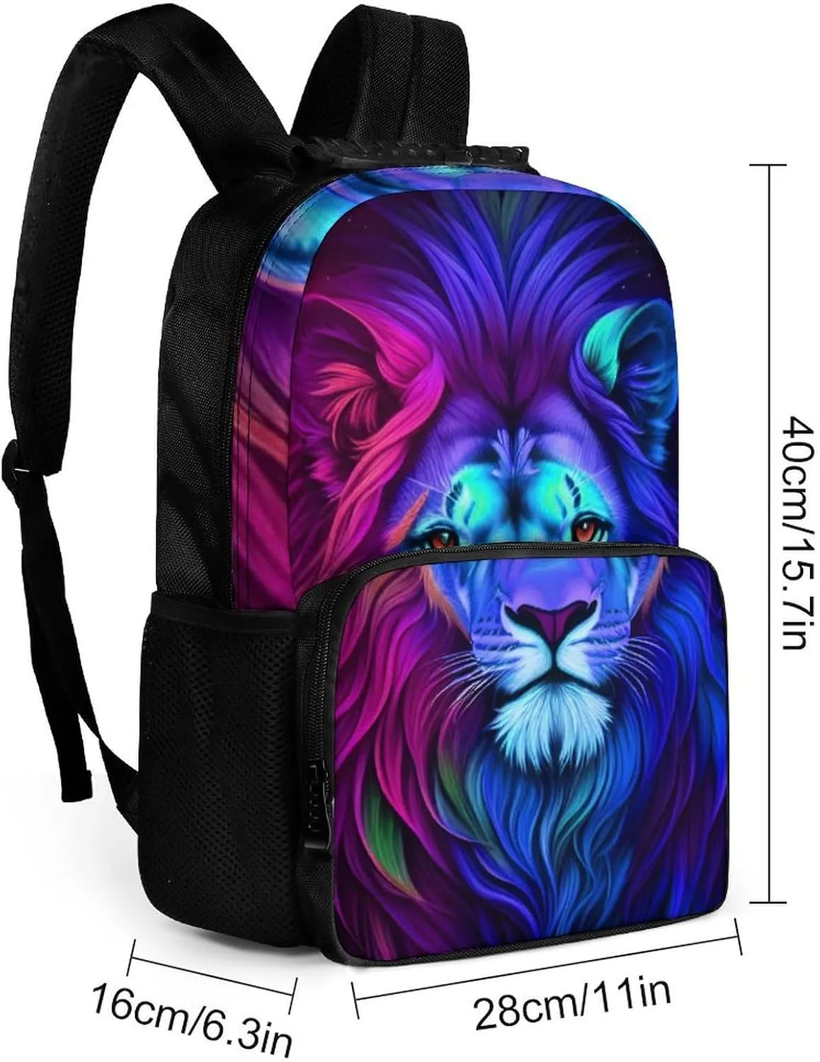 Men Women Lightweight Psychedelic Lion Art Daypack Bookbag Big Capacity Carry On Bag With Side Pockets for Camping Travel Bicycle