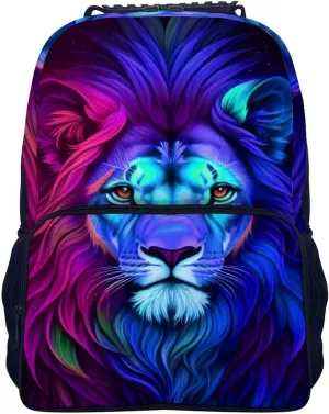 Men Women Lightweight Psychedelic Lion Art Daypack Bookbag Big Capacity Carry On Bag With Side Pockets for Camping Travel Bicycle