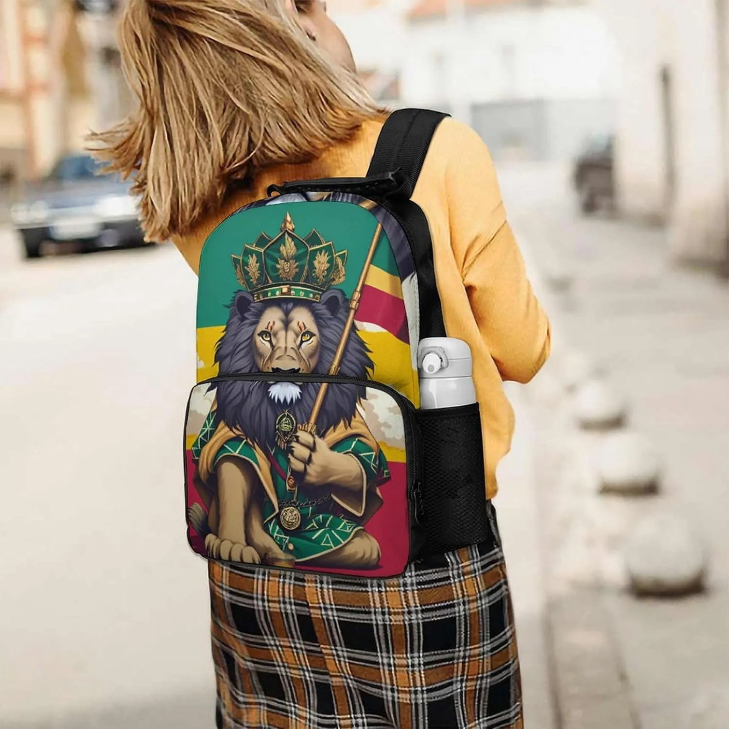 Men Women Polyester Lion Judah Marijuanaweed Smoke Art Daypack Big Capacity Shoulder Bag With Smooth Zippers for Hiking Work Walking Cycling