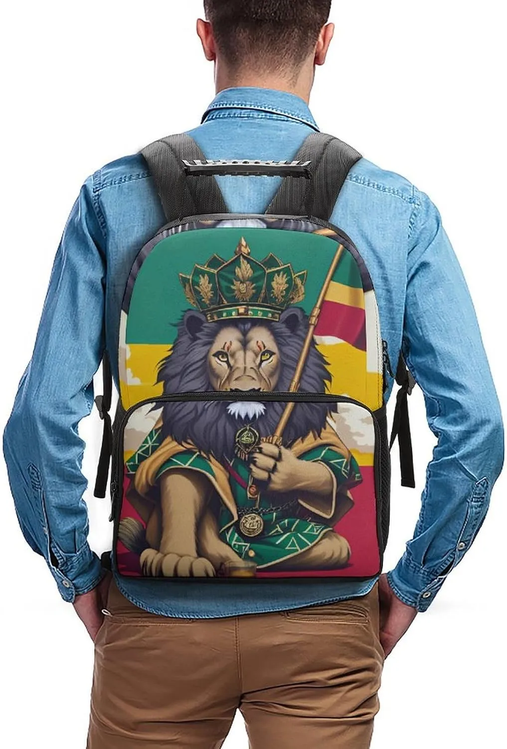 Men Women Polyester Lion Judah Marijuanaweed Smoke Art Daypack Big Capacity Shoulder Bag With Smooth Zippers for Hiking Work Walking Cycling
