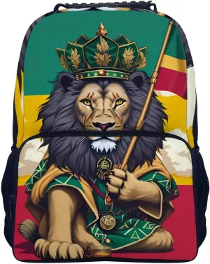 Men Women Polyester Lion Judah Marijuanaweed Smoke Art Daypack Big Capacity Shoulder Bag With Smooth Zippers for Hiking Work Walking Cycling
