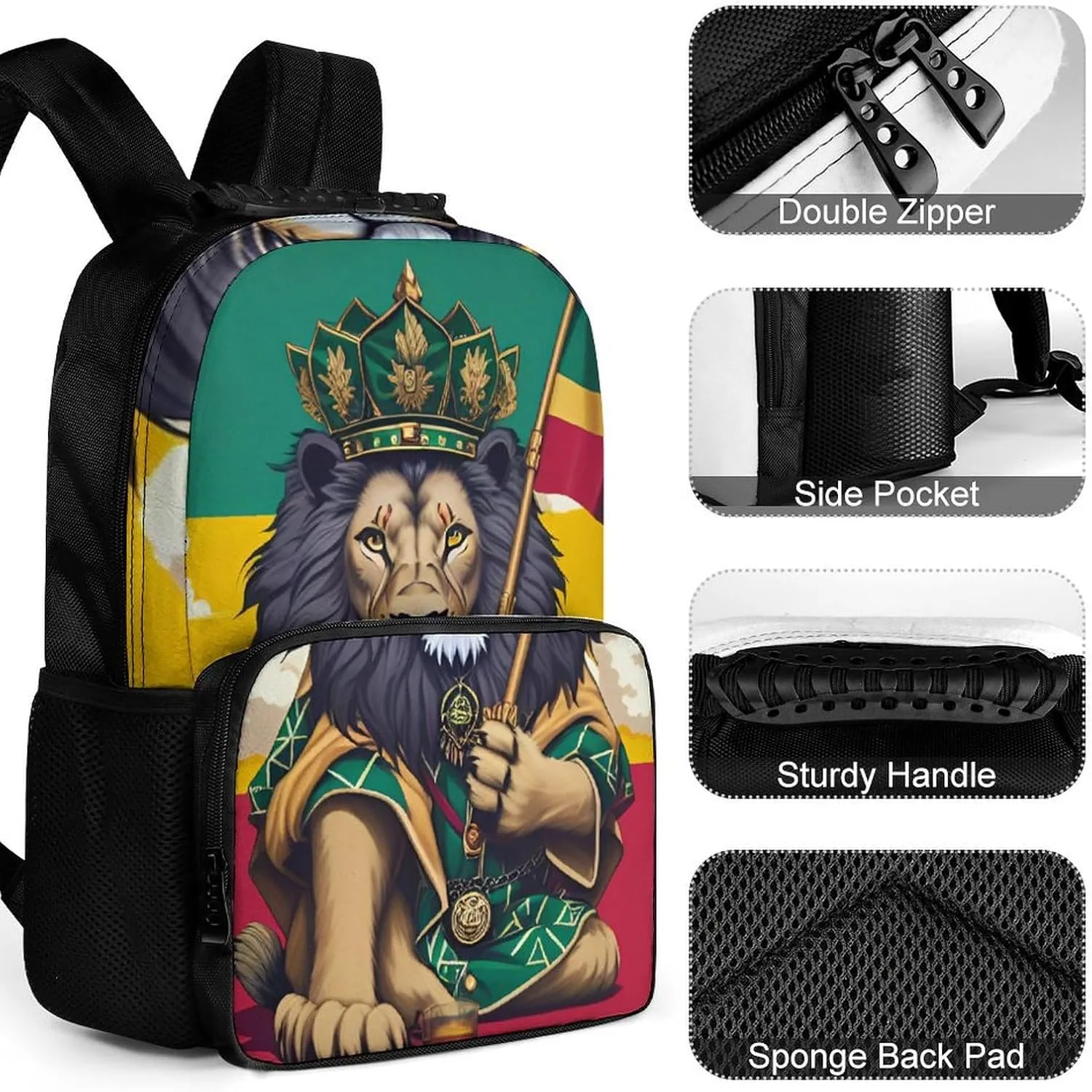 Men Women Polyester Lion Judah Marijuanaweed Smoke Art Daypack Big Capacity Shoulder Bag With Smooth Zippers for Hiking Work Walking Cycling