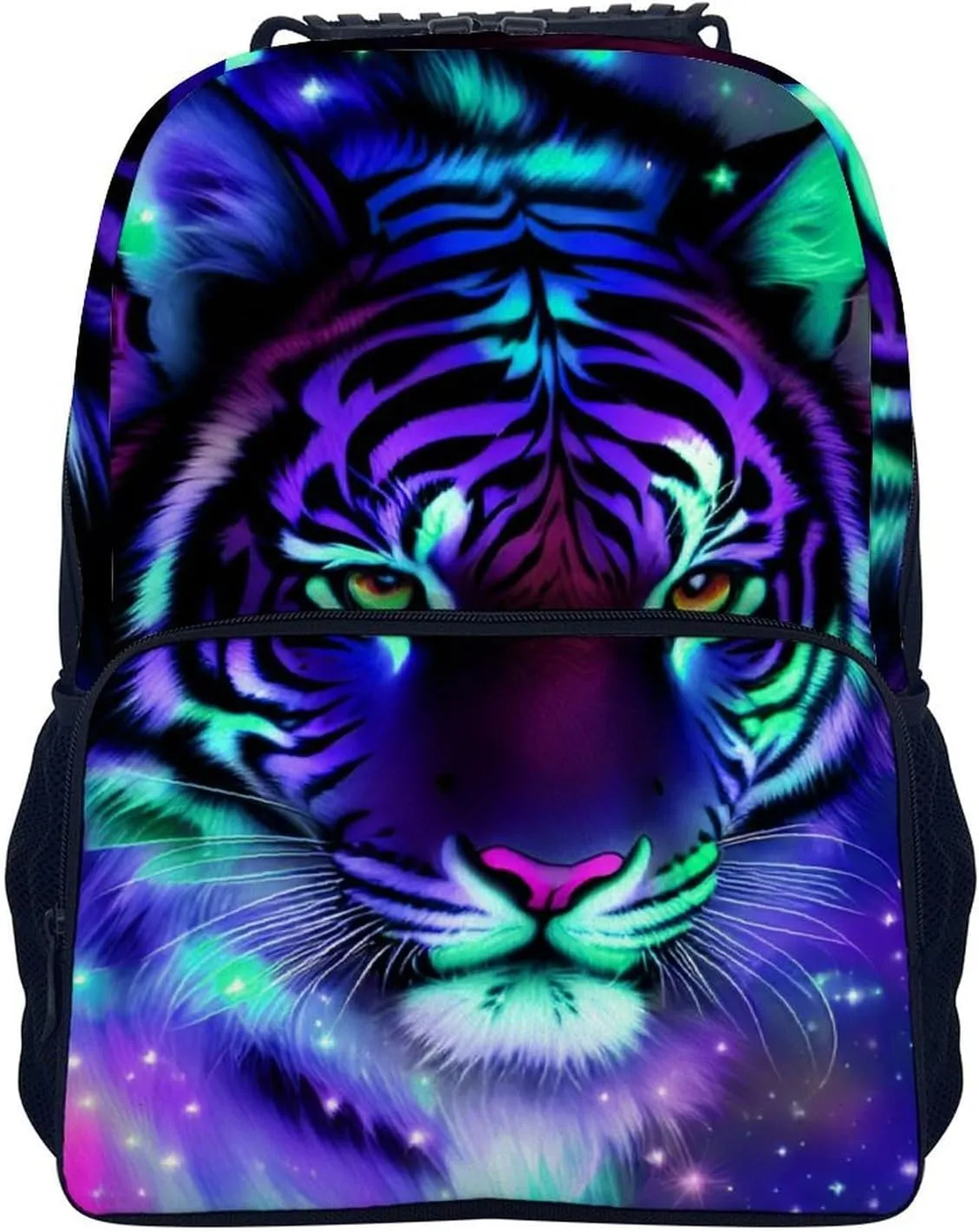 Men Women Polyester Mystic Fantasy Galaxy Sky Fantasy Tiger Wild Animals Boho Style Casual Daypack Large Capacity Carry On Bag With Adjustable Shoulder Straps for Camping Work Running