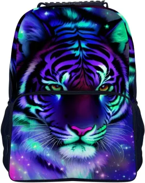 Men Women Polyester Mystic Fantasy Galaxy Sky Fantasy Tiger Wild Animals Boho Style Casual Daypack Large Capacity Carry On Bag With Adjustable Shoulder Straps for Camping Work Running