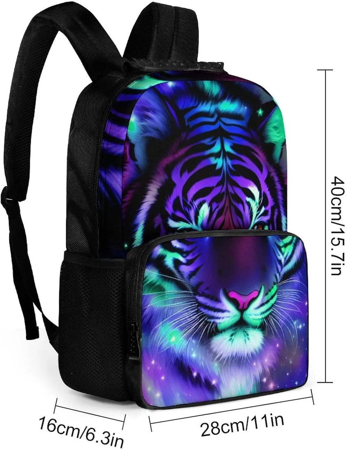 Men Women Polyester Mystic Fantasy Galaxy Sky Fantasy Tiger Wild Animals Boho Style Casual Daypack Large Capacity Carry On Bag With Adjustable Shoulder Straps for Camping Work Running