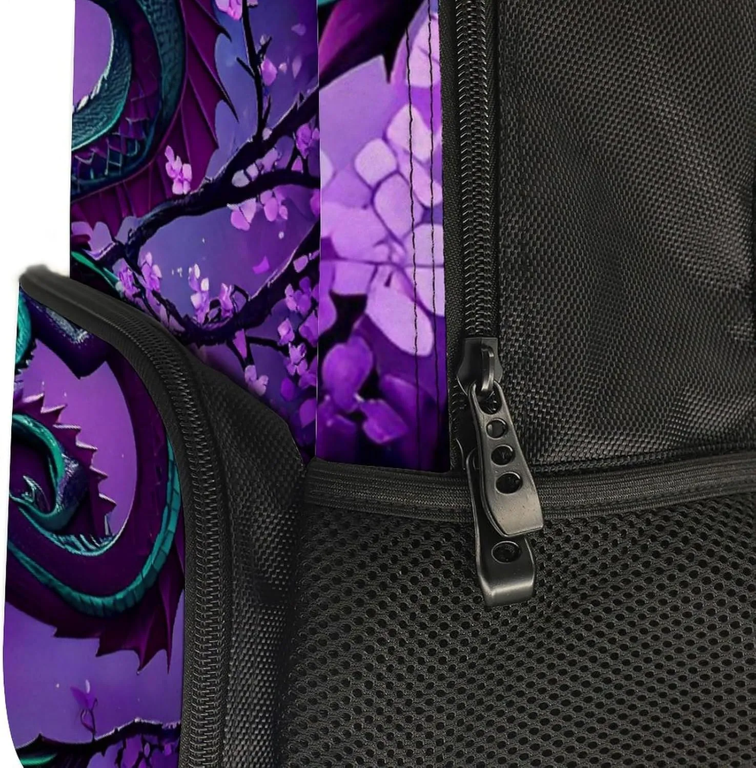 Men Women Polyester Romantic Dragon Cherry Flowers Art Daypack Big Capacity Shoulder Bag With Adjustable Shoulder Straps for Camping Travel Walking Cycling