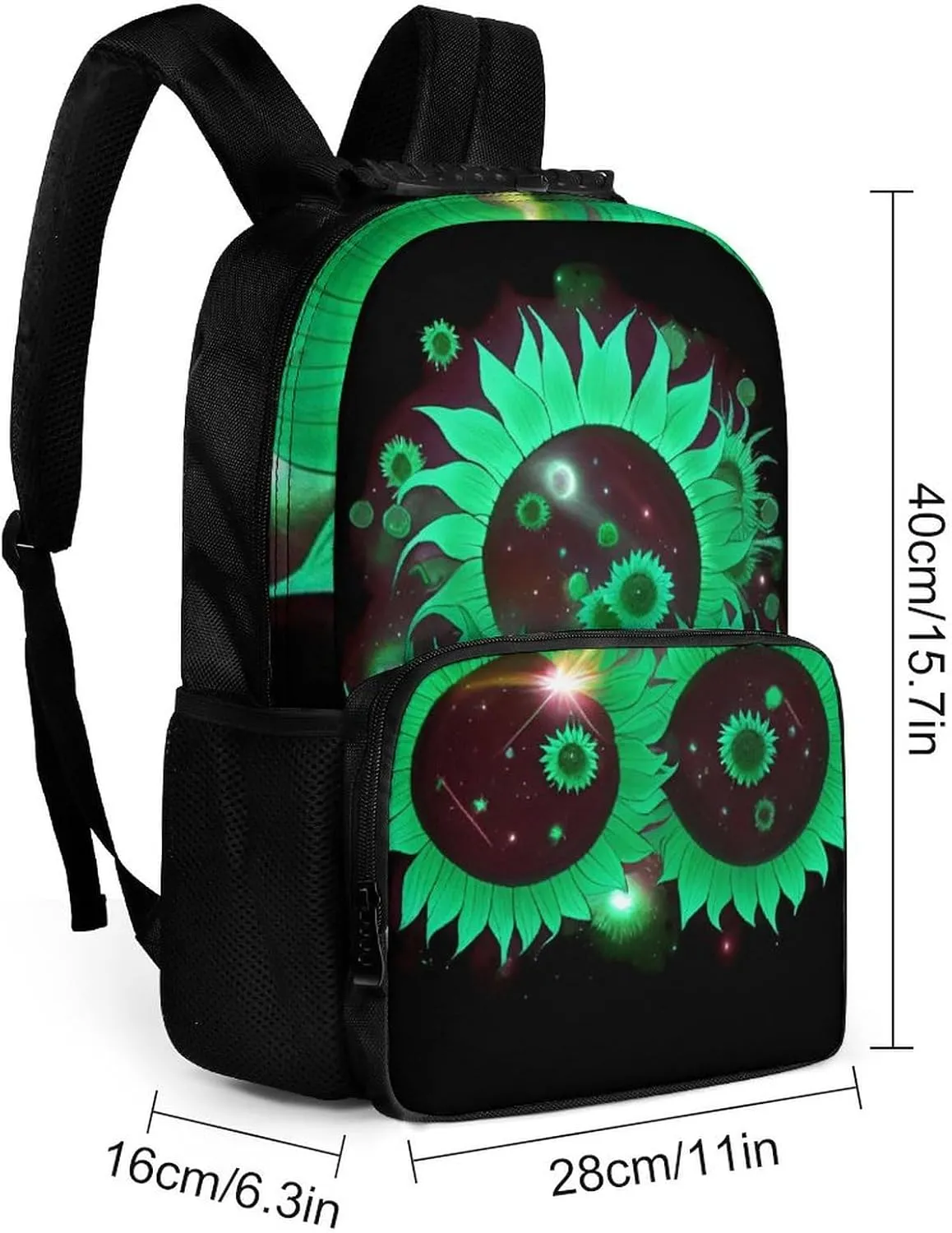 Men Women Polyester Space Sunflowers Art Daypack Bookbag Big Capacity Shoulder Bag With Padded Straps for Climbing Travel Walking Cycling