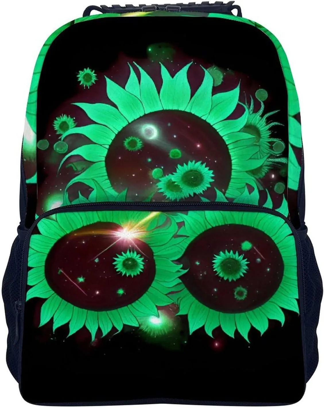 Men Women Polyester Space Sunflowers Art Daypack Bookbag Big Capacity Shoulder Bag With Padded Straps for Climbing Travel Walking Cycling