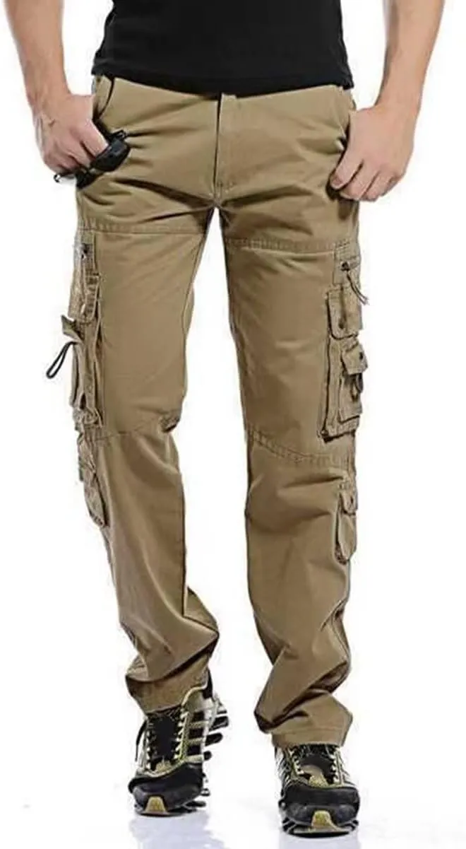 Men's Cotton Multi-Pockets Work Pants Tactical Outdoor Cargo Pants Hiking Trousers Rip-Stop Combat Pants