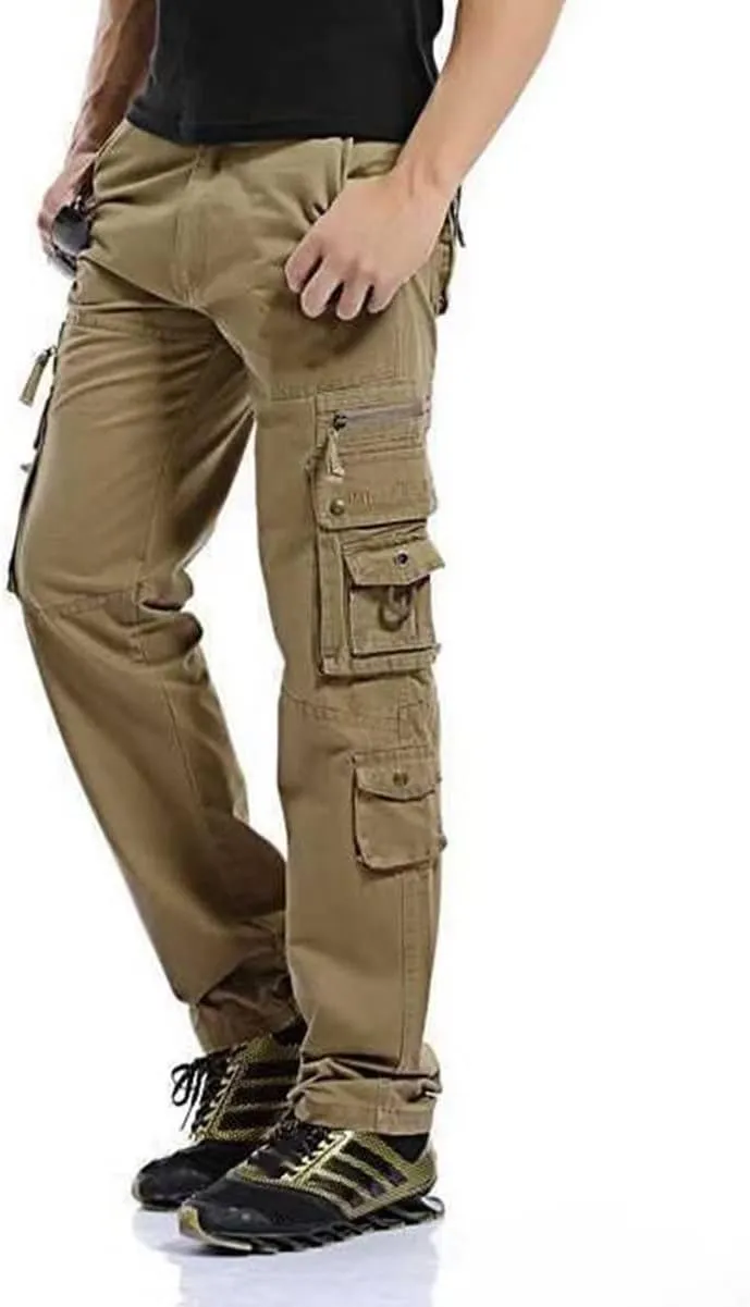 Men's Cotton Multi-Pockets Work Pants Tactical Outdoor Cargo Pants Hiking Trousers Rip-Stop Combat Pants