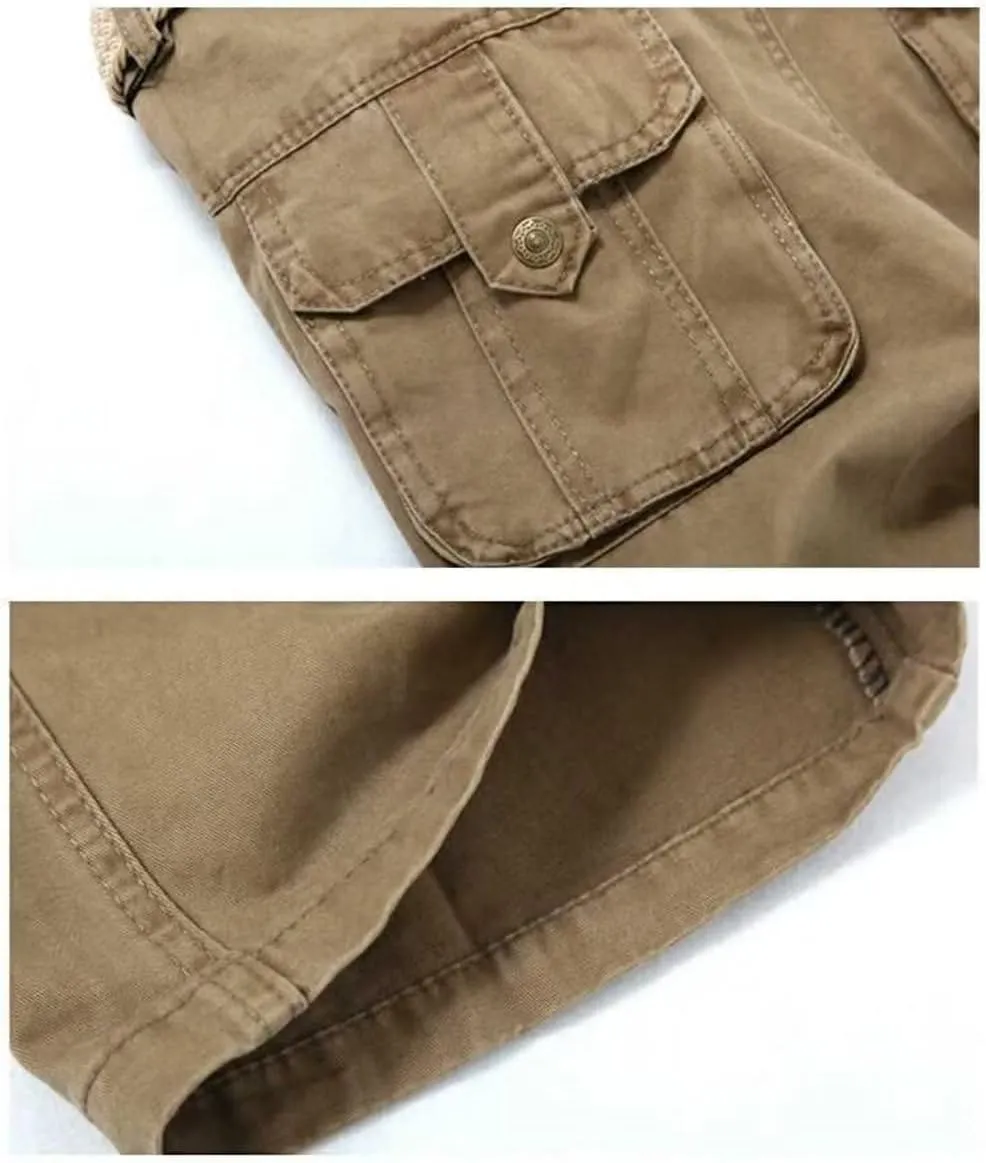 Men's Cotton Multi-Pockets Work Pants Tactical Outdoor Cargo Pants Hiking Trousers Rip-Stop Combat Pants