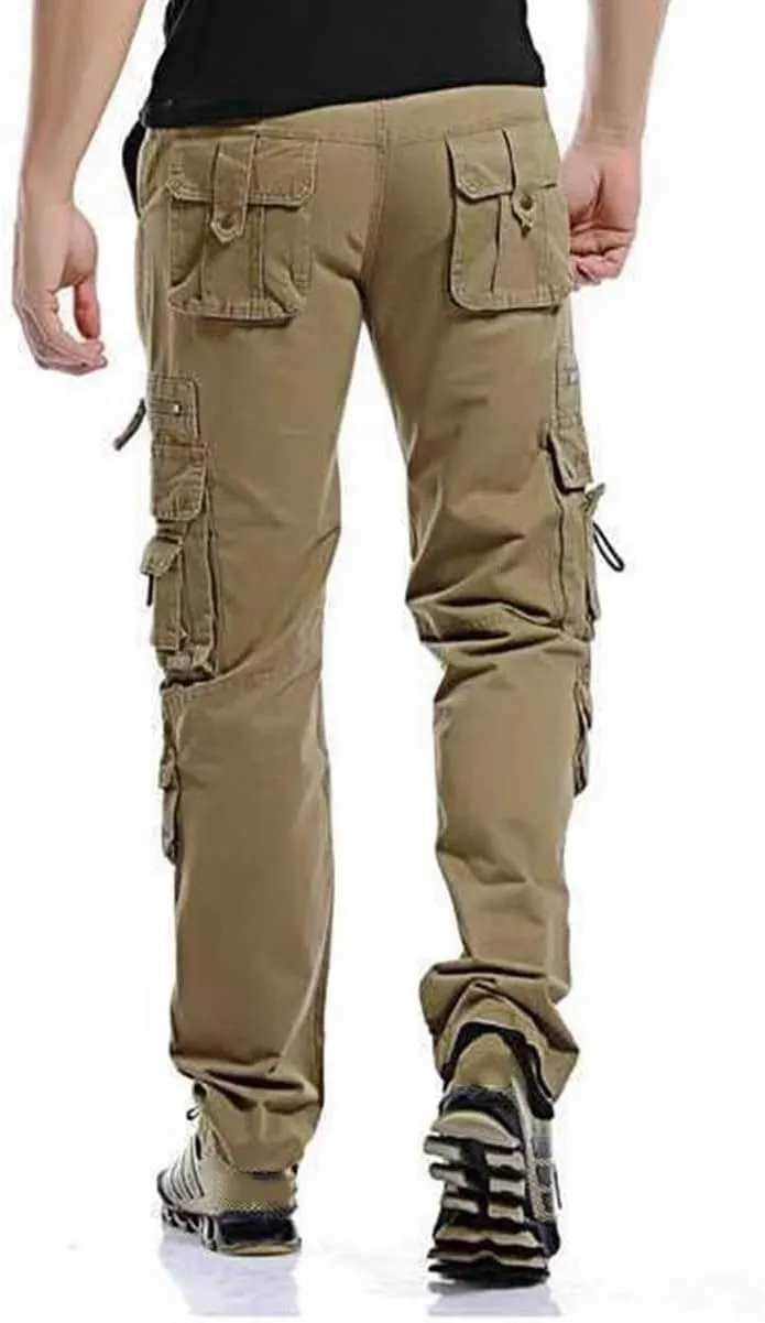 Men's Cotton Multi-Pockets Work Pants Tactical Outdoor Cargo Pants Hiking Trousers Rip-Stop Combat Pants