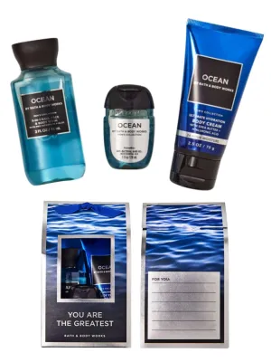 Men’s Mini Grooming Gift Set – 3-Piece Travel Size Kit with Body Wash, Moisturizing Cream & Hand Gel – Fresh Ocean Scent – You Are the Greatest Gift Box
