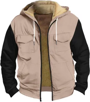 Mens Winter Coat Sherpa Lined Hoodie Jackets Zip Up Long Sleeve Heavyweight Sweatshirt Warm Fleece Jacket, S-5XL