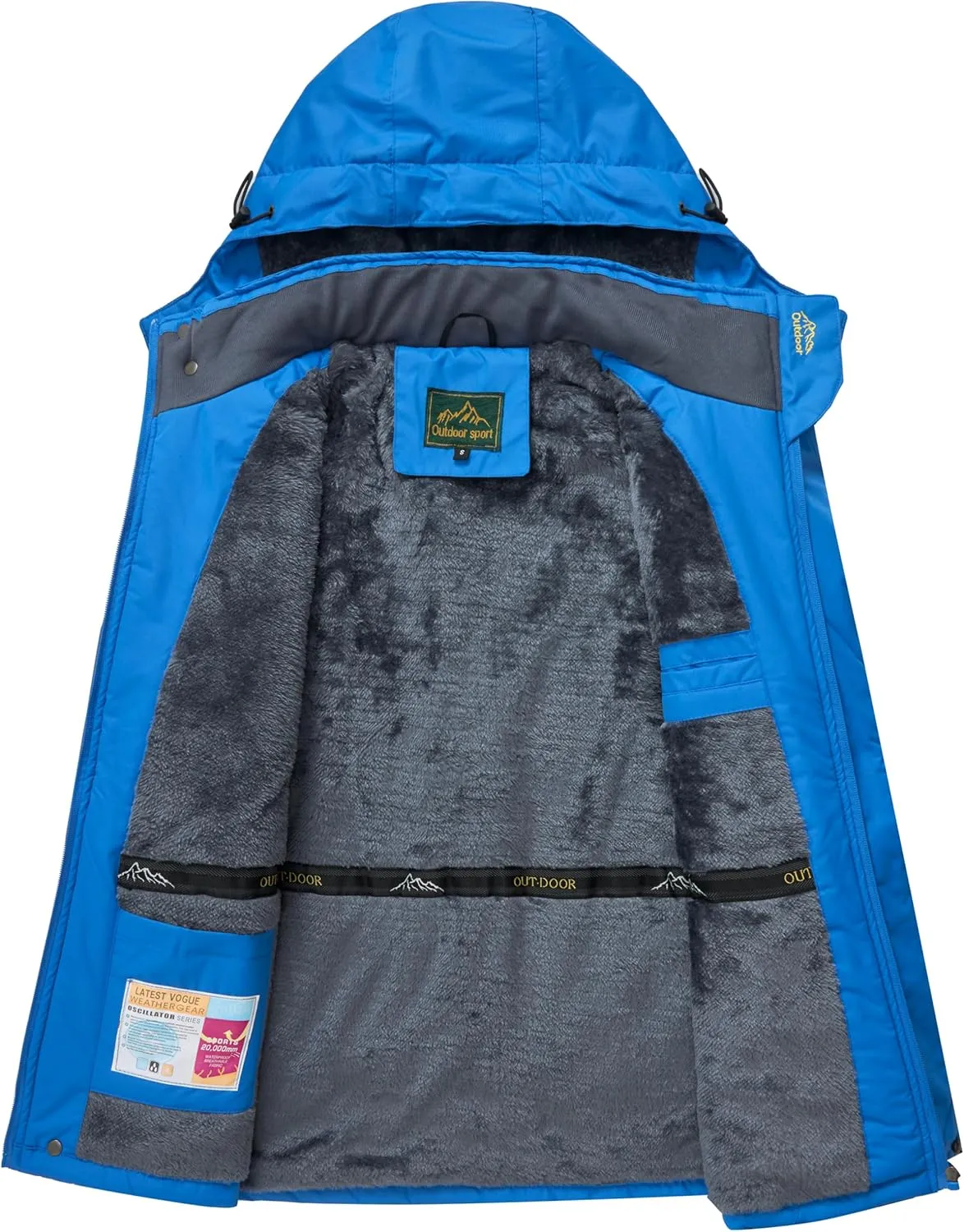 Men's Winter Ski Jacket Warm Waterproof Fleece Liner Snow Coat Hooded Windproof Mountain Raincoat