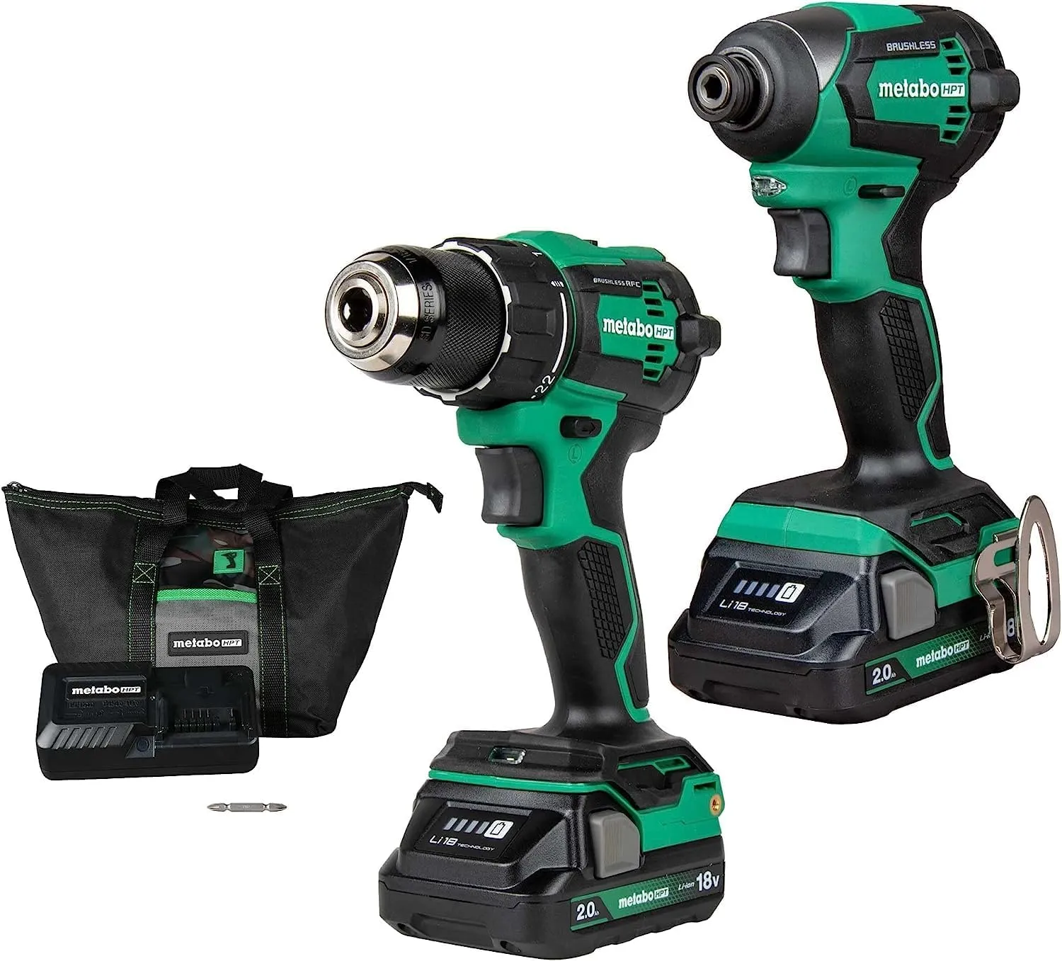 Metabo HPT 18V MultiVolt™ Cordless Brushless Driver Drill & Impact Driver Combo Kit, Power Tool Kit, 2 Lithium-Ion Metabo HPT Batteries and Charger, High Torque, Compact Lightweight Design, KC18DEXQB