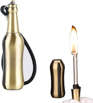 Metal Windproof and Waterproof Portable Match Kerosene Lighter, Keychain Design, Refillable Fuel, Outdoor Emergency Survival Equipment (Kerosene Not Included)(Gold)