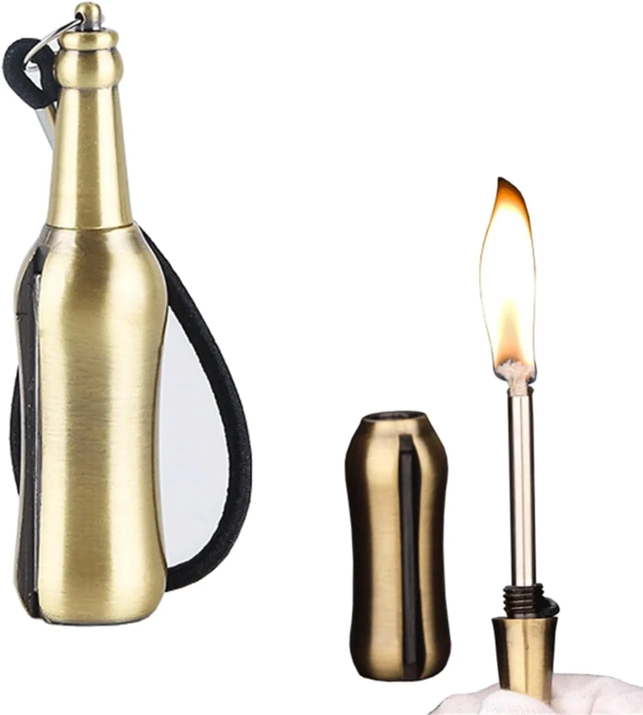 Metal Windproof and Waterproof Portable Match Kerosene Lighter, Keychain Design, Refillable Fuel, Outdoor Emergency Survival Equipment (Kerosene Not Included)(Gold)