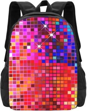 Metallic Colorful Sequins Look-Disco Ball Image Glitterpattern Lightweight Packable Backpack Travel Casual Hiking Daypack Foldable Backpack For Men Women