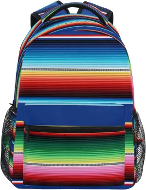 Mexican Serape Blanket Stripes Backpack, Water Resistant Laptop Backpack Travel Casual Daypack#129
