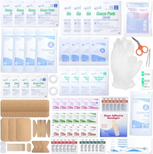 MFASCO First Aid Kit Refill Pack - Complete 180  Items for Small to Medium Boxes - Bandages, Gauze, Antiseptics - Quality Supplies - Assembled in USA - Compact, 2 Pounds - 10 x 7 x 3 inches