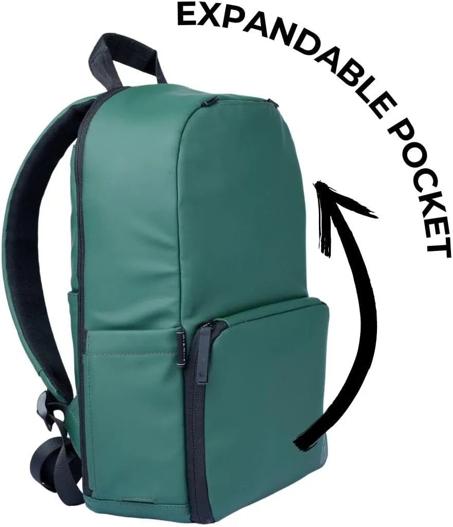 MiaMily Noah Backpack, 100% Recycled Polyester, 11 Pockets, Expandable, Water Resistant (Midnight black)