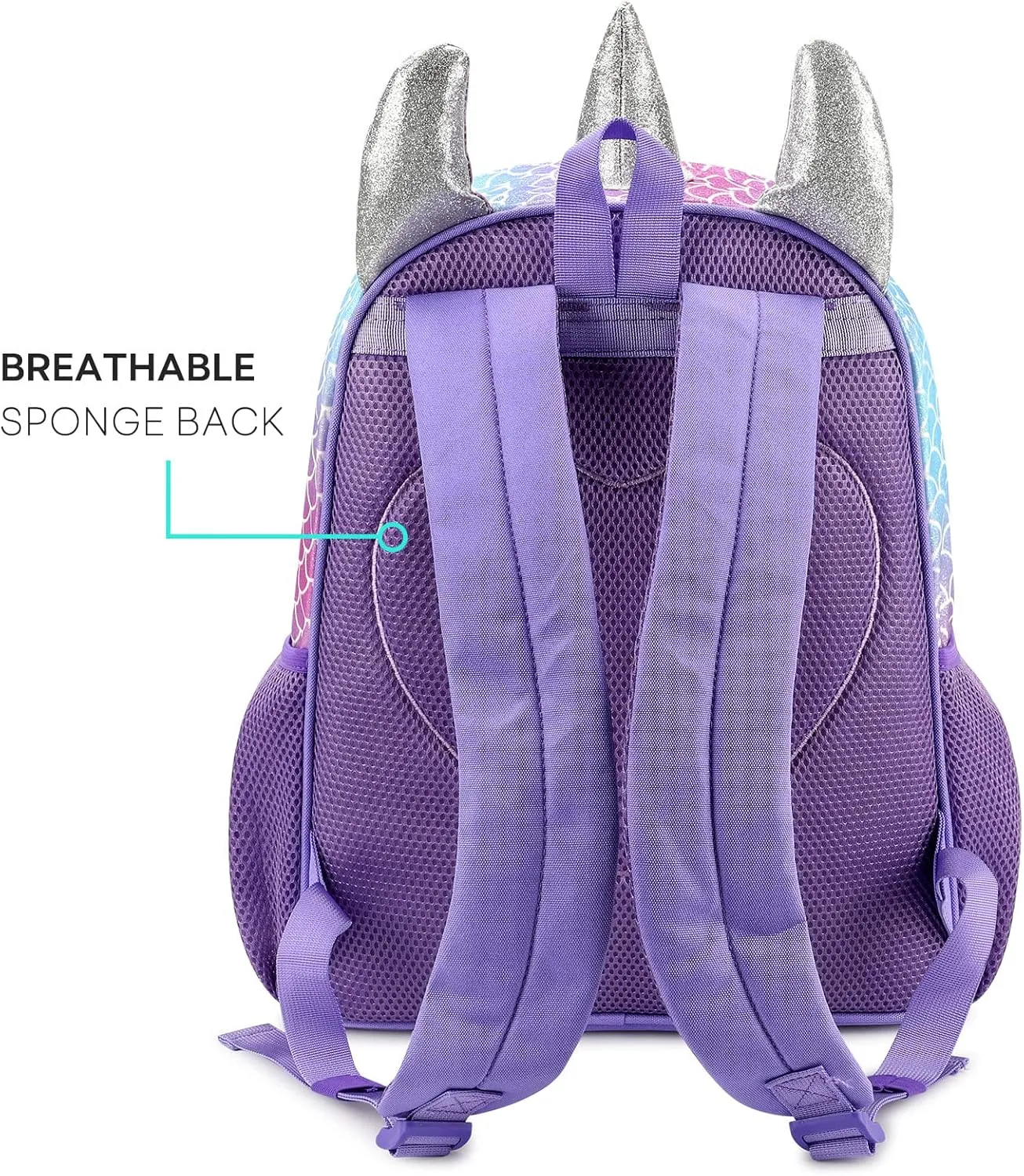 mibasies Unicorn Backpack for Girls, Glitter Rainbow Elementary School Bookbag（Purple Mermaid）