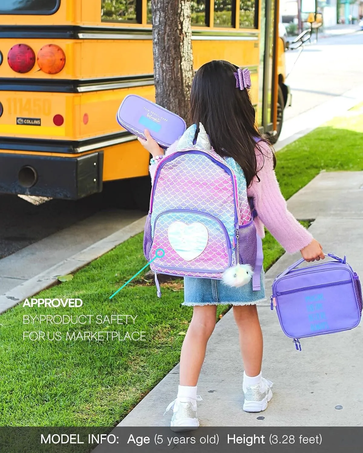 mibasies Unicorn Backpack for Girls, Glitter Rainbow Elementary School Bookbag（Purple Mermaid）