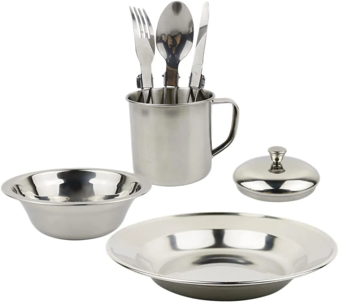 Mikinona 1Set Portable Stainless Steel Camping Cookware People Durable Tableware Combination for Outdoor Cooking Picnic and Travel Lightweight and Compact Design