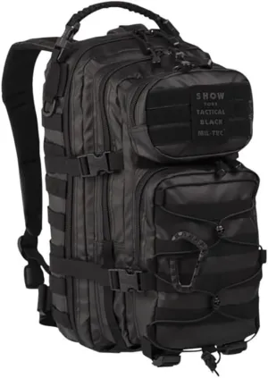 Mil-Tec Unisex Tactical Assault Pack - Rugged Durable Lightweight Ergonomic Versatile Outdoor Camping Hiking Backpack with Adjustable Padded Shoulder Straps & MOLLE Loops, Black, 20L
