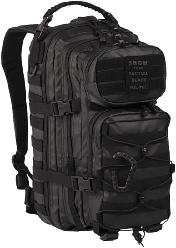Mil-Tec Unisex Tactical Assault Pack - Rugged Durable Lightweight Ergonomic Versatile Outdoor Camping Hiking Backpack with Adjustable Padded Shoulder Straps & MOLLE Loops, Black, 20L
