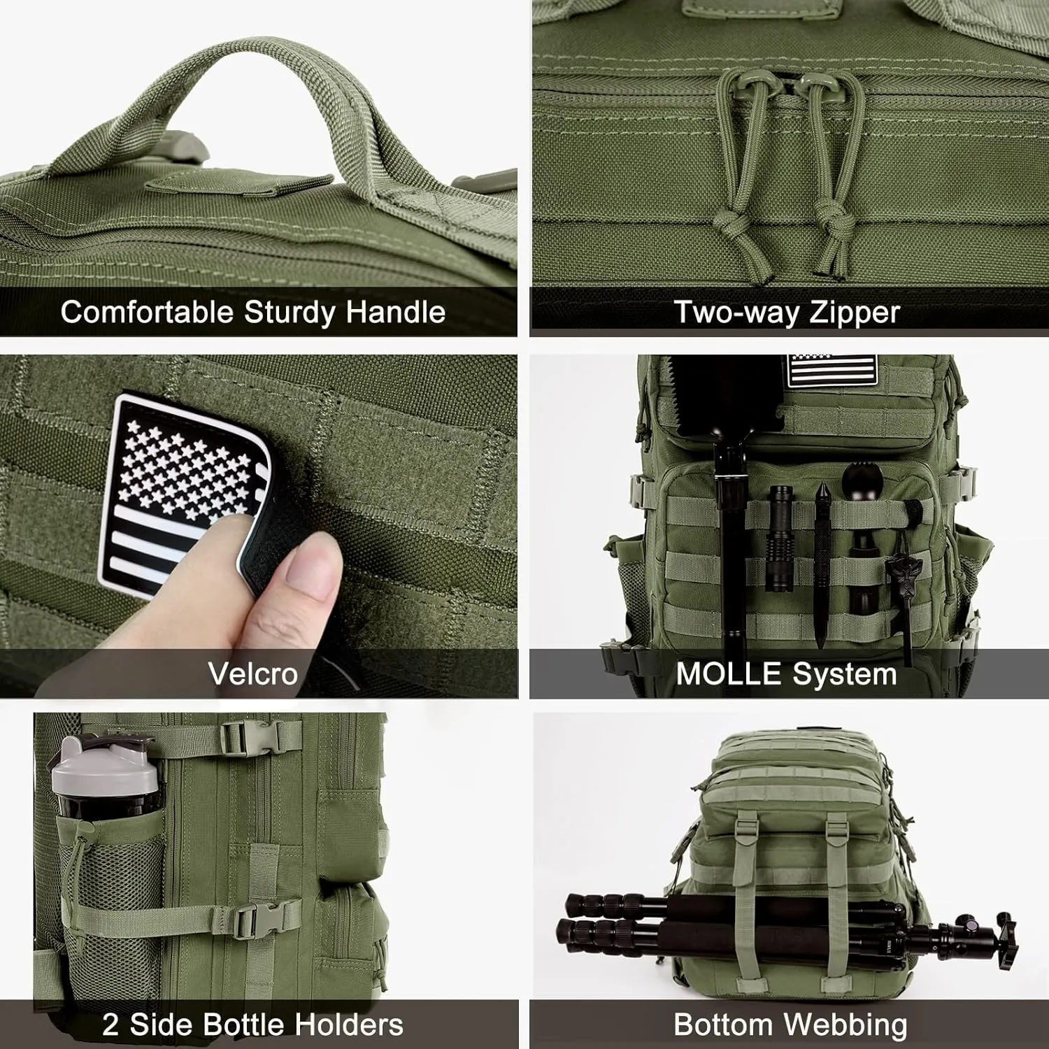 Military Tactical Backpack 50L Large Day Backpack for Men Molle Army 3 Days Assault Pack Bug Out Bag Water Resistant and Heavy Duty Hiking Treeking Rucksack - Dark Green