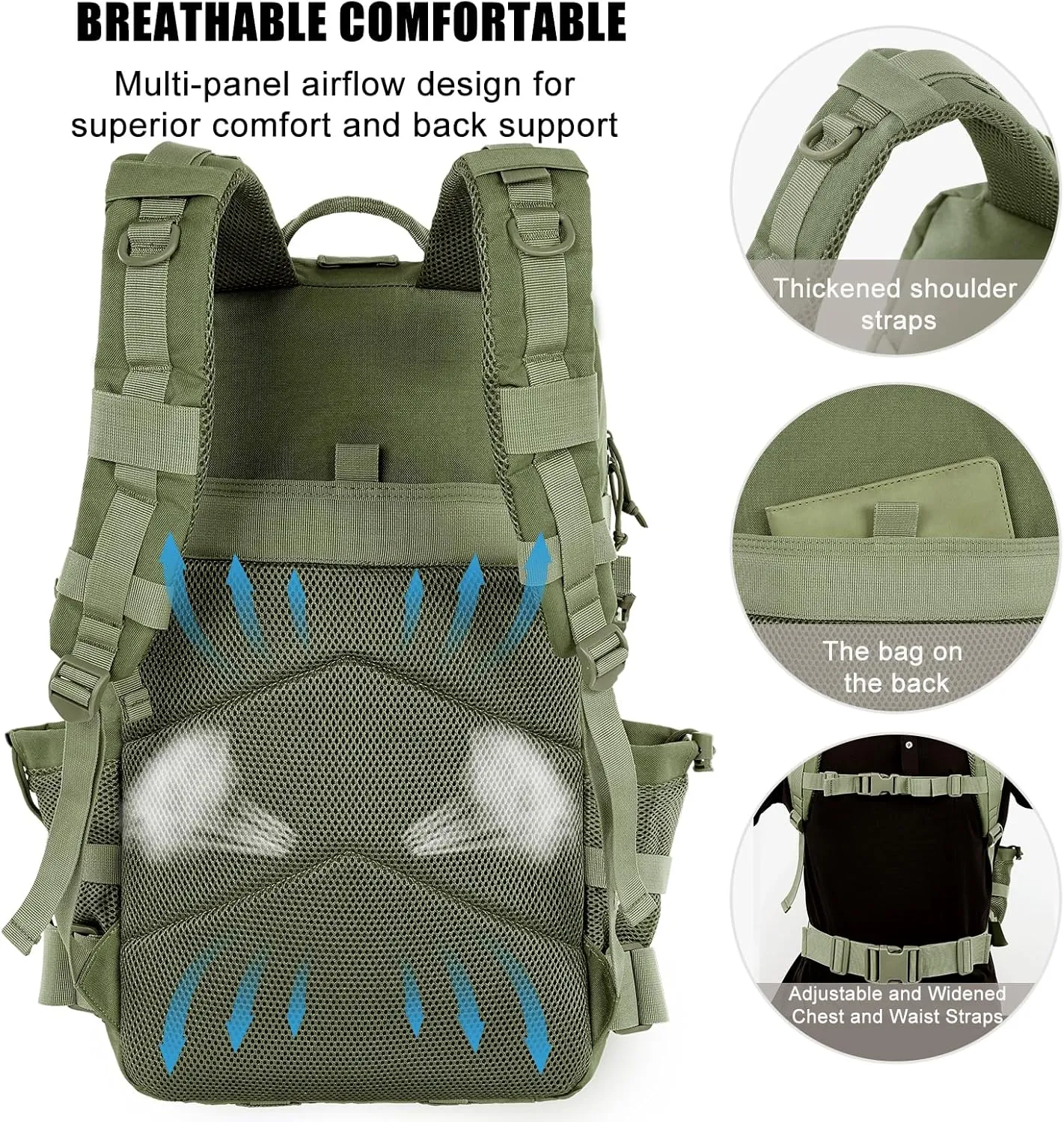 Military Tactical Backpack 50L Large Day Backpack for Men Molle Army 3 Days Assault Pack Bug Out Bag Water Resistant and Heavy Duty Hiking Treeking Rucksack - Dark Green