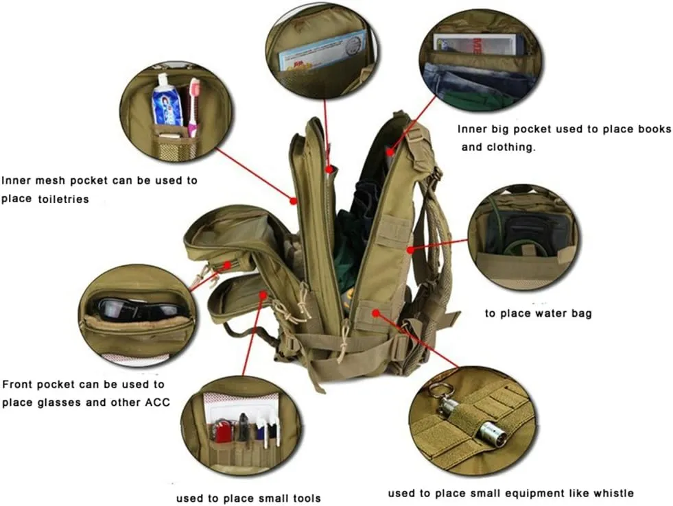 Military Tactical Backpack Assault Pack Molle Bug Out Bag Small Rucksack Molle Backpack for Hiking Camping Hunting Trekking Outdoor Tactical Combat Travel Bag 25L (Army Green)