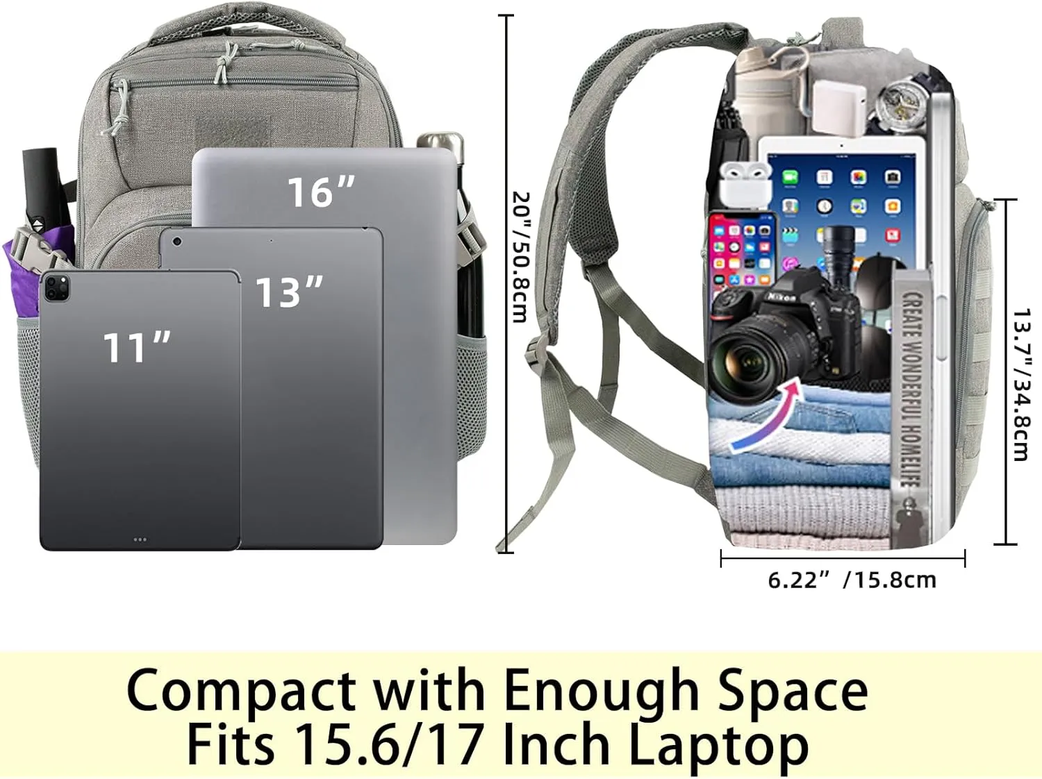 Military Tactical Backpack for Travel Hiking, 30L Backpack for Men and Women with Bottle Holder, Small Laptop Backpack for Work, College Computer Bag Fits 15.6/17 Inch Laptop and Notebook - Gray