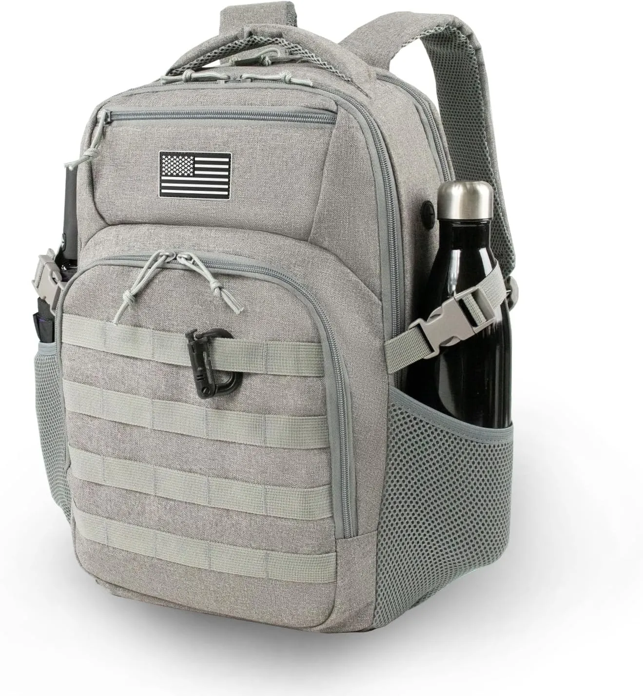 Military Tactical Backpack for Travel Hiking, 30L Backpack for Men and Women with Bottle Holder, Small Laptop Backpack for Work, College Computer Bag Fits 15.6/17 Inch Laptop and Notebook - Gray