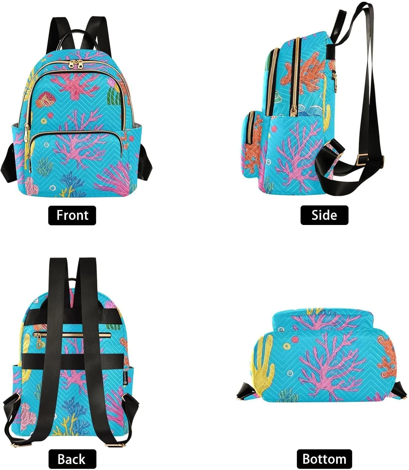 Mini Backpack Quilted Purse for Womens Small Backpack Daypack Coral Design for Travel Daily Work,Multi7