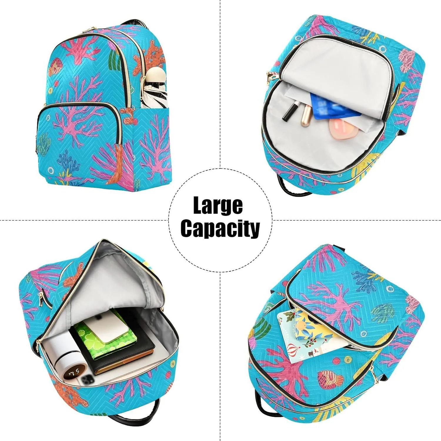 Mini Backpack Quilted Purse for Womens Small Backpack Daypack Coral Design for Travel Daily Work,Multi7