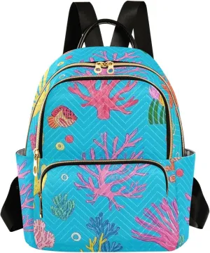 Mini Backpack Quilted Purse for Womens Small Backpack Daypack Coral Design for Travel Daily Work,Multi7