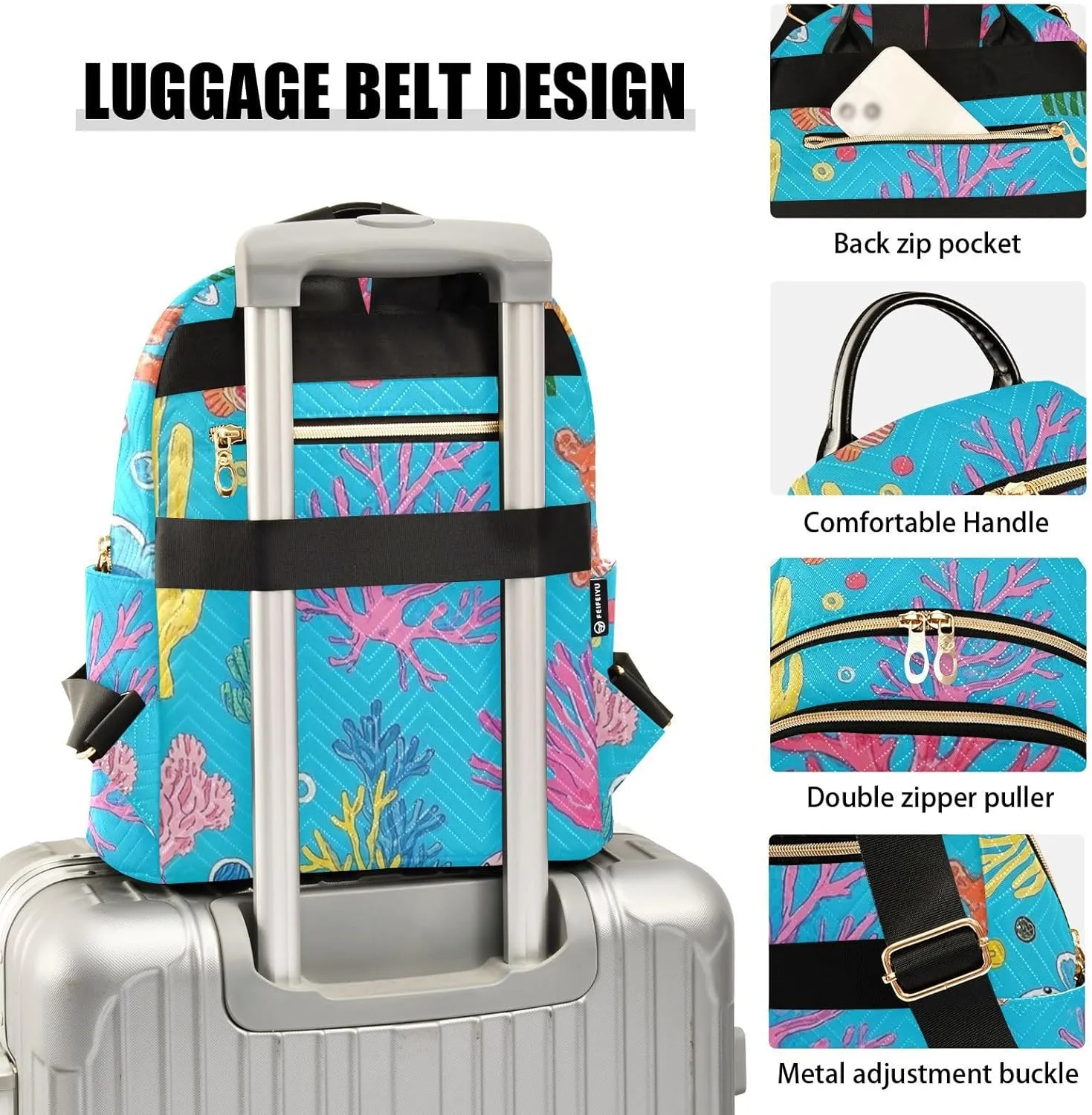 Mini Backpack Quilted Purse for Womens Small Backpack Daypack Coral Design for Travel Daily Work,Multi7